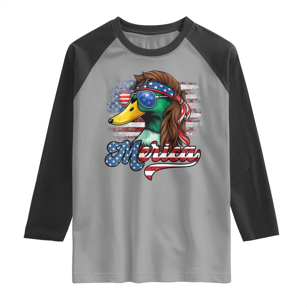 Funny Duck Merica Raglan Shirt 4th Of July American Flag Patriotic Hunting TS11 Sport Gray Black Print Your Wear