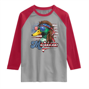 Funny Duck Merica Raglan Shirt 4th Of July American Flag Patriotic Hunting TS11 Sport Gray Red Print Your Wear