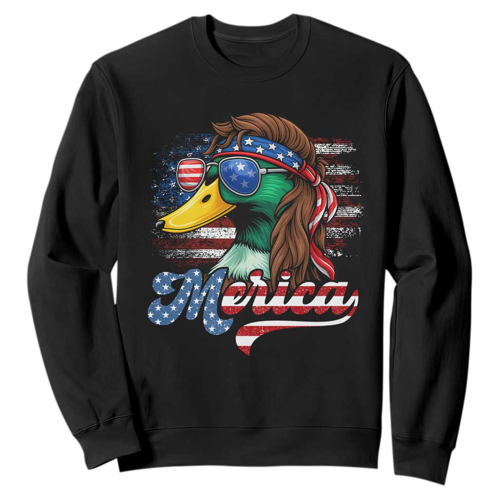 Funny Duck Merica Sweatshirt 4th Of July American Flag Patriotic Hunting TS11 Black Print Your Wear