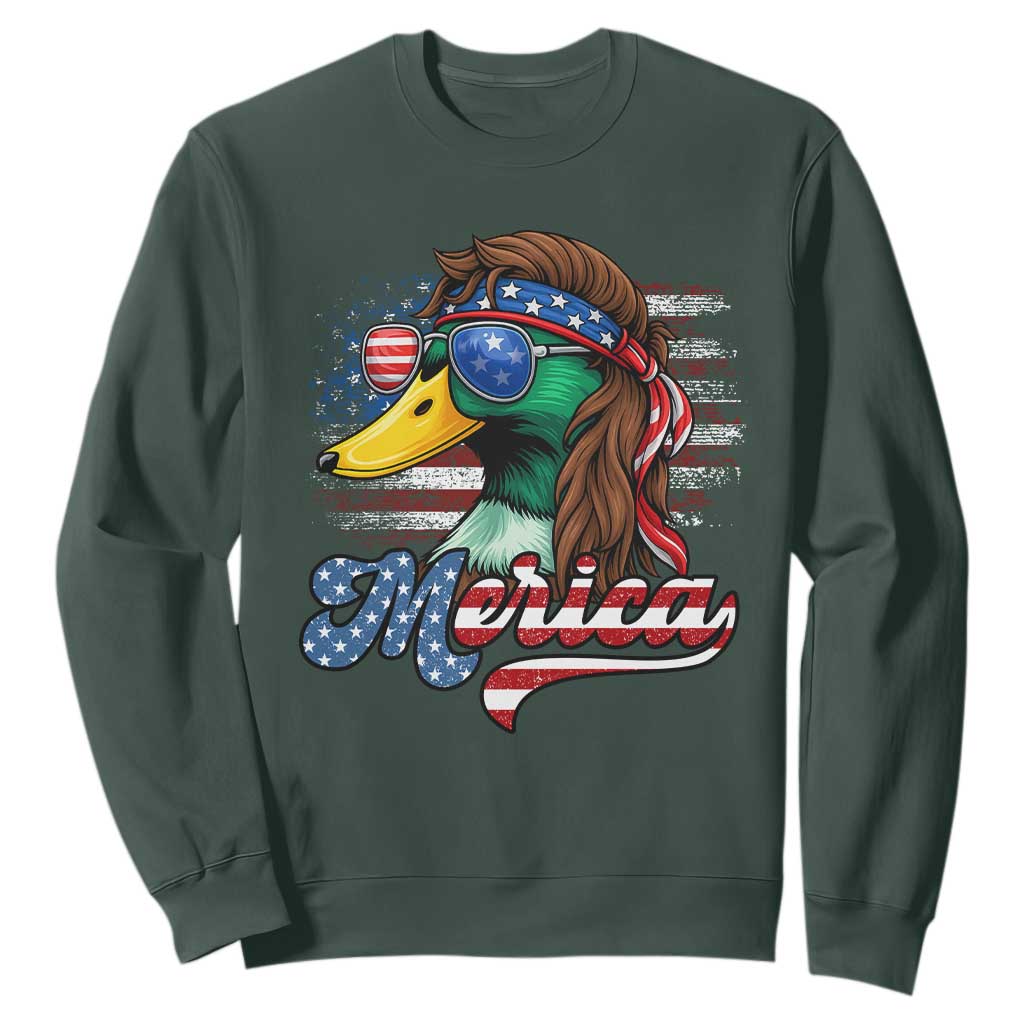 Funny Duck Merica Sweatshirt 4th Of July American Flag Patriotic Hunting TS11 Dark Forest Green Print Your Wear