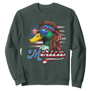 Funny Duck Merica Sweatshirt 4th Of July American Flag Patriotic Hunting TS11 Dark Forest Green Print Your Wear
