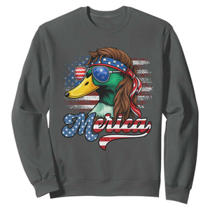 Funny Duck Merica Sweatshirt 4th Of July American Flag Patriotic Hunting TS11 Dark Heather Print Your Wear
