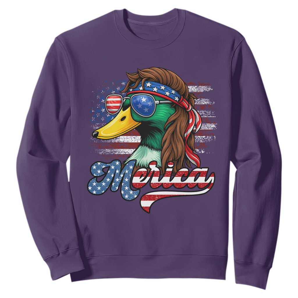Funny Duck Merica Sweatshirt 4th Of July American Flag Patriotic Hunting TS11 Purple Print Your Wear