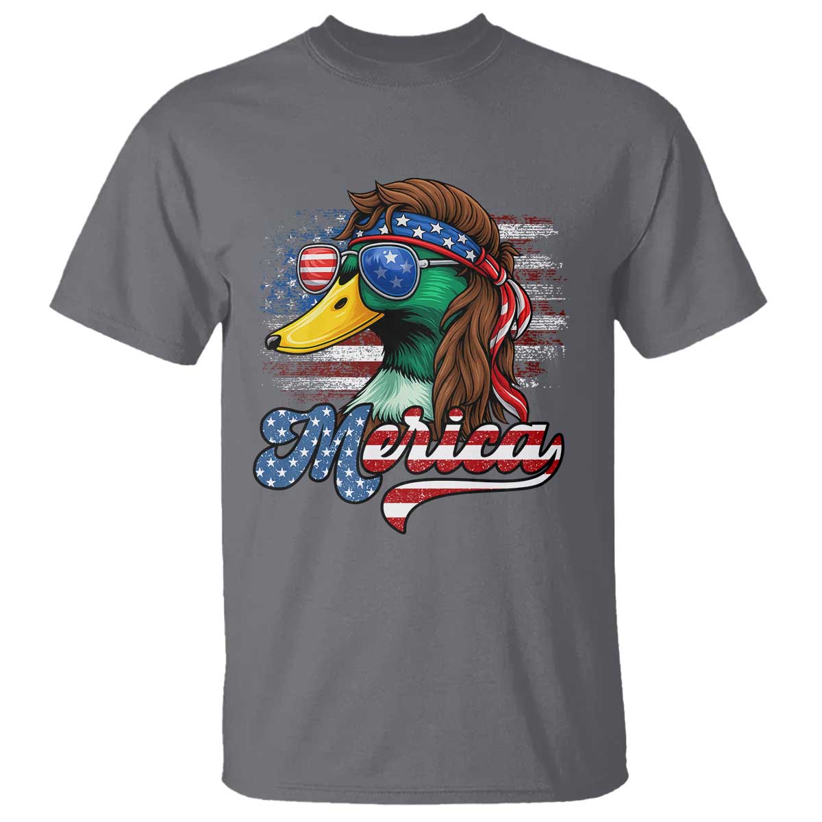 Funny Duck Merica T Shirt 4th Of July American Flag Patriotic Hunting TS11 Charcoal Print Your Wear