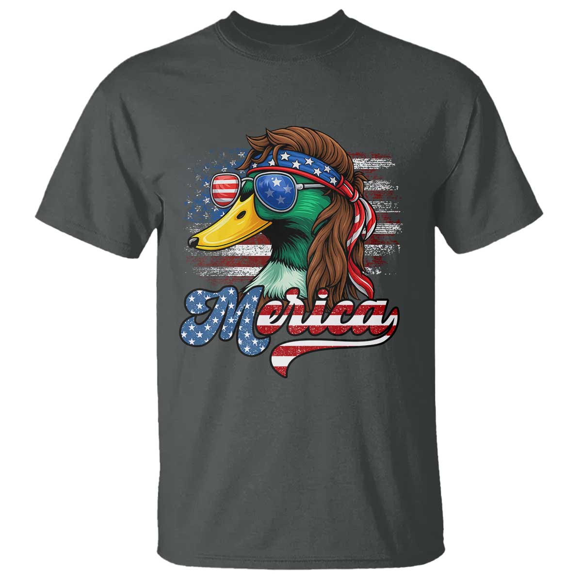 Funny Duck Merica T Shirt 4th Of July American Flag Patriotic Hunting TS11 Dark Heather Print Your Wear