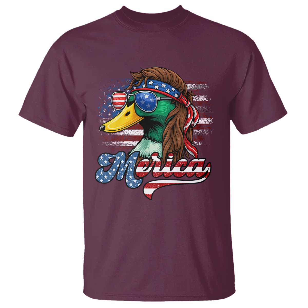 Funny Duck Merica T Shirt 4th Of July American Flag Patriotic Hunting TS11 Maroon Print Your Wear