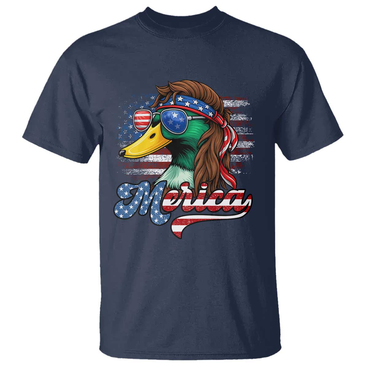 Funny Duck Merica T Shirt 4th Of July American Flag Patriotic Hunting TS11 Navy Print Your Wear