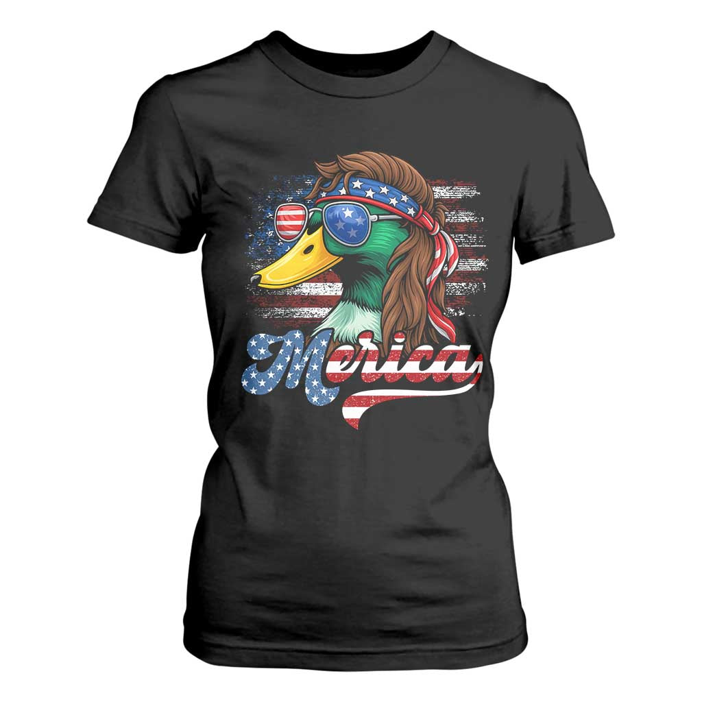Funny Duck Merica T Shirt For Women 4th Of July American Flag Patriotic Hunting TS11 Black Print Your Wear