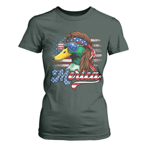 Funny Duck Merica T Shirt For Women 4th Of July American Flag Patriotic Hunting TS11 Dark Forest Green Print Your Wear