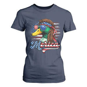 Funny Duck Merica T Shirt For Women 4th Of July American Flag Patriotic Hunting TS11 Navy Print Your Wear