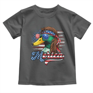 Funny Duck Merica Toddler T Shirt 4th Of July American Flag Patriotic Hunting TS11 Dark Heather Print Your Wear