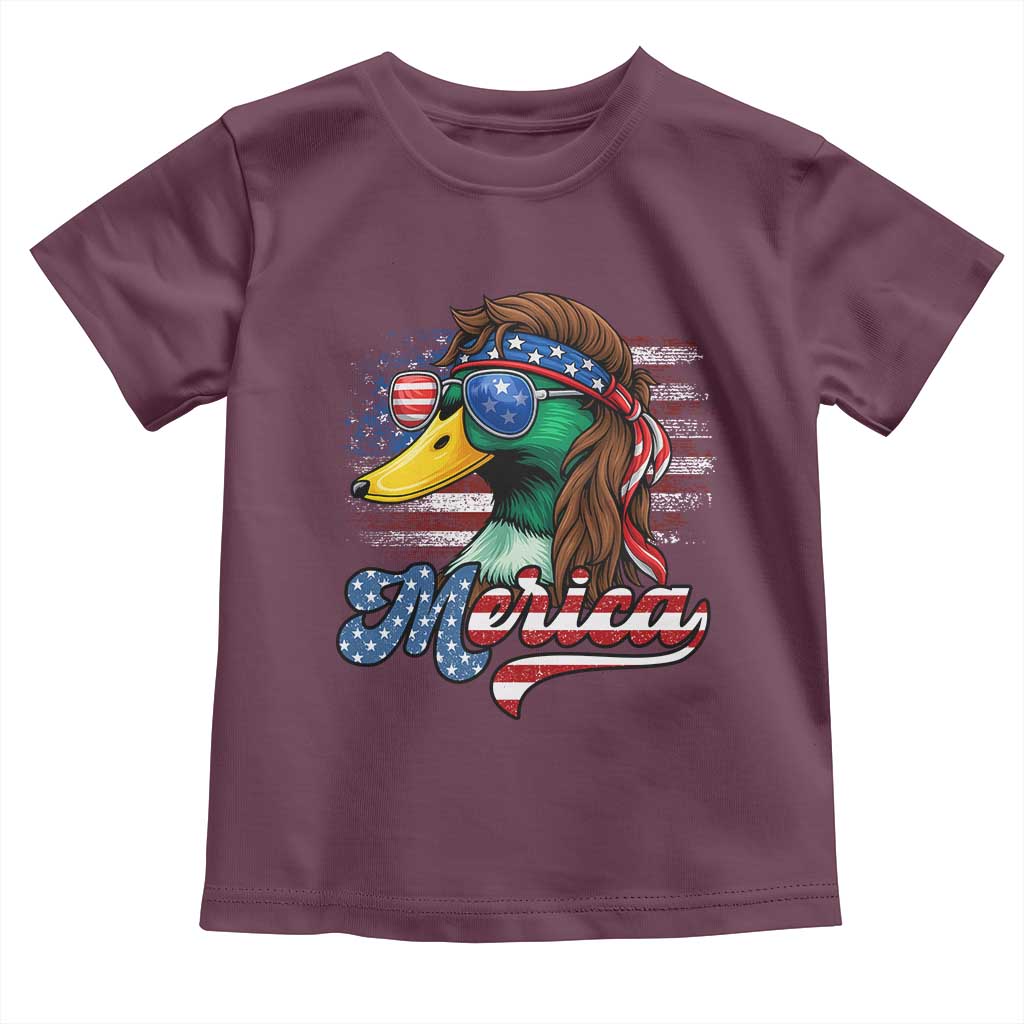 Funny Duck Merica Toddler T Shirt 4th Of July American Flag Patriotic Hunting TS11 Maroon Print Your Wear