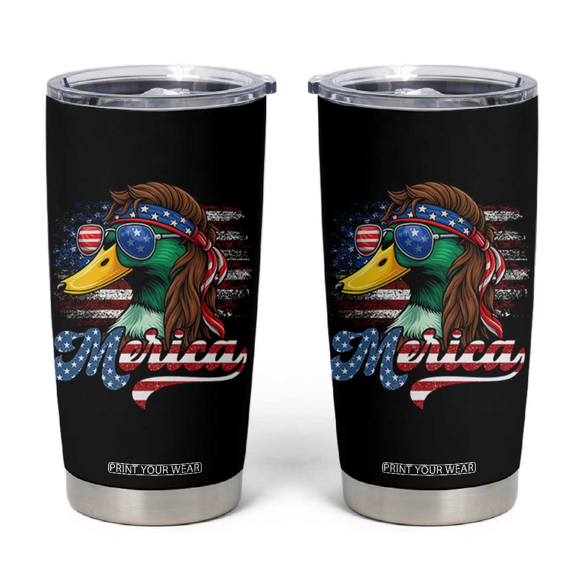 Funny Duck Merica Tumbler Cup 4th Of July American Flag Patriotic Hunting TS11 Black Print Your Wear