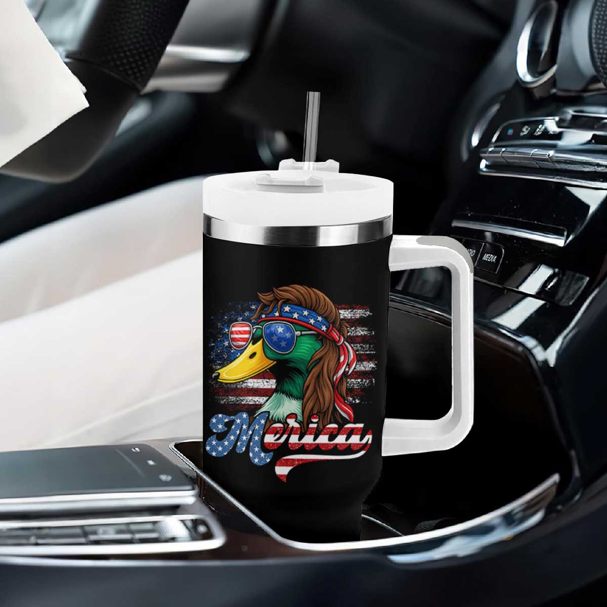 Funny Duck Merica Tumbler With Handle 4th Of July American Flag Patriotic Hunting TS11 Print Your Wear