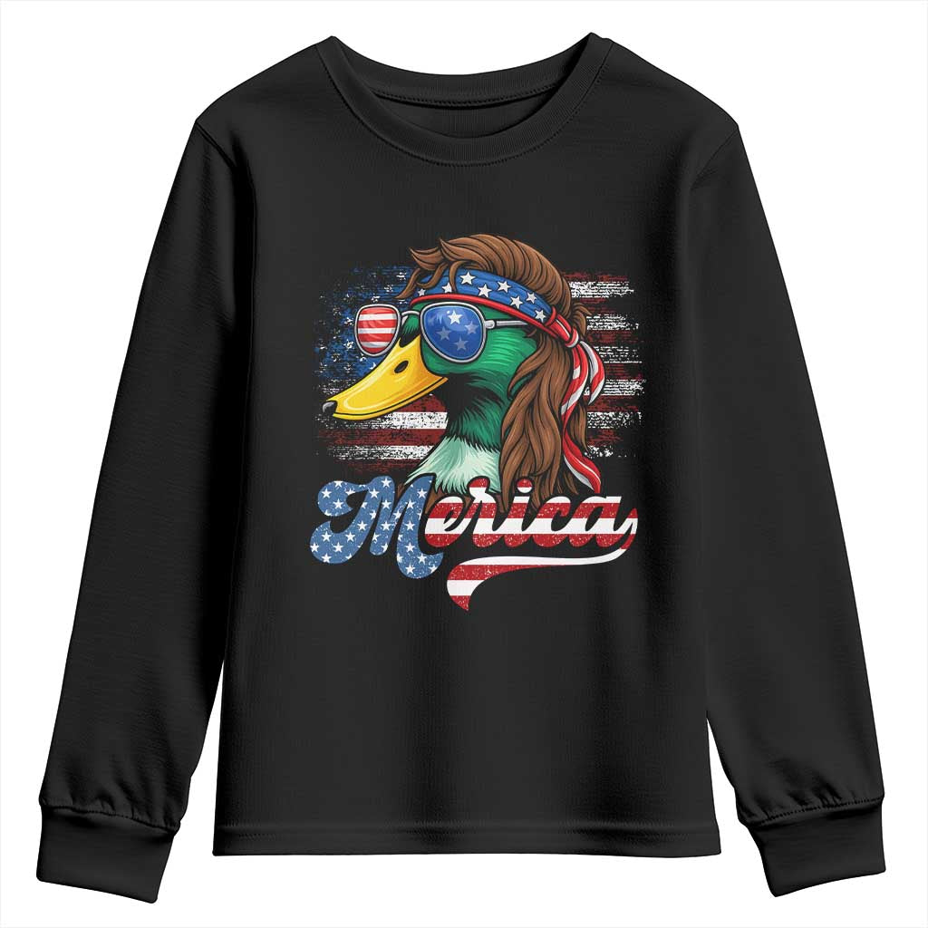 Funny Duck Merica Youth Sweatshirt 4th Of July American Flag Patriotic Hunting TS11 Black Print Your Wear