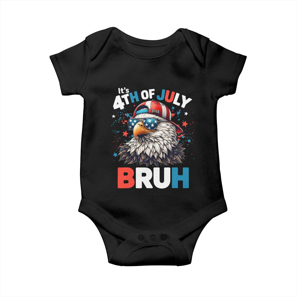 Funny Eagle It's 4th Of July Bruh Baby Onesie Patriotic Bald Eagle American Flag TS11 Black Print Your Wear