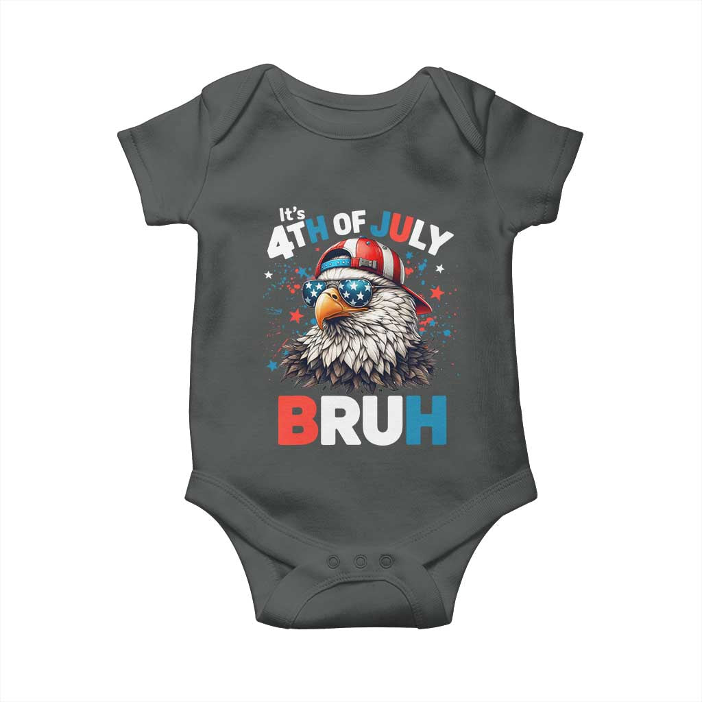 Funny Eagle It's 4th Of July Bruh Baby Onesie Patriotic Bald Eagle American Flag TS11 Dark Heather Print Your Wear