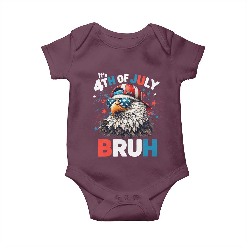 Funny Eagle It's 4th Of July Bruh Baby Onesie Patriotic Bald Eagle American Flag TS11 Maroon Print Your Wear