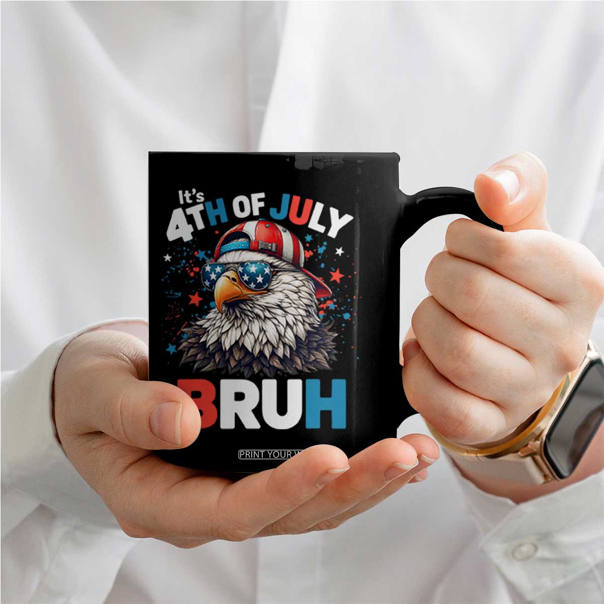 Funny Eagle It's 4th Of July Bruh Coffee Mug Patriotic Bald Eagle American Flag TS11 Print Your Wear