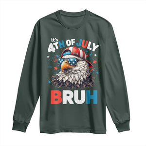 Funny Eagle It's 4th Of July Bruh Long Sleeve Shirt Patriotic Bald Eagle American Flag TS11 Dark Forest Green Print Your Wear