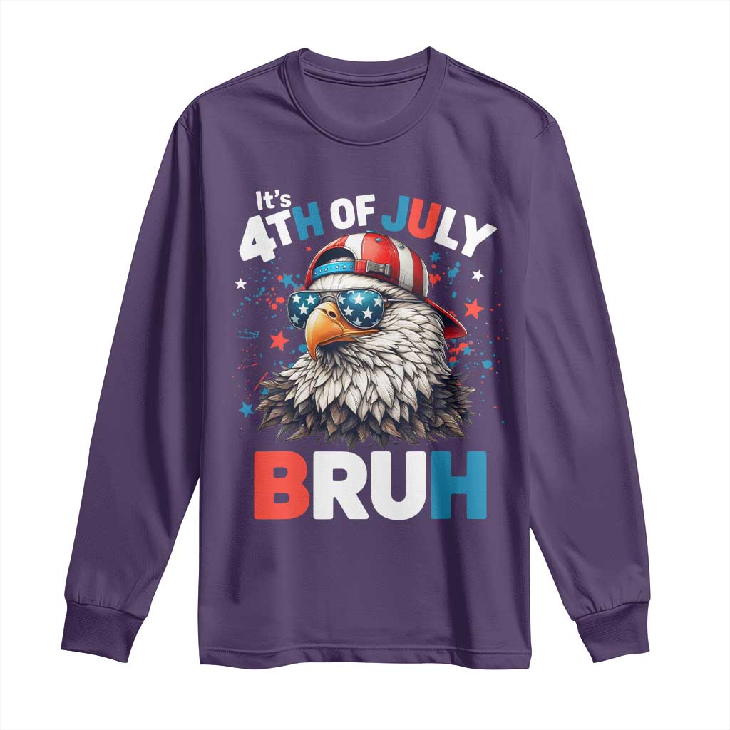Funny Eagle It's 4th Of July Bruh Long Sleeve Shirt Patriotic Bald Eagle American Flag TS11 Purple Print Your Wear