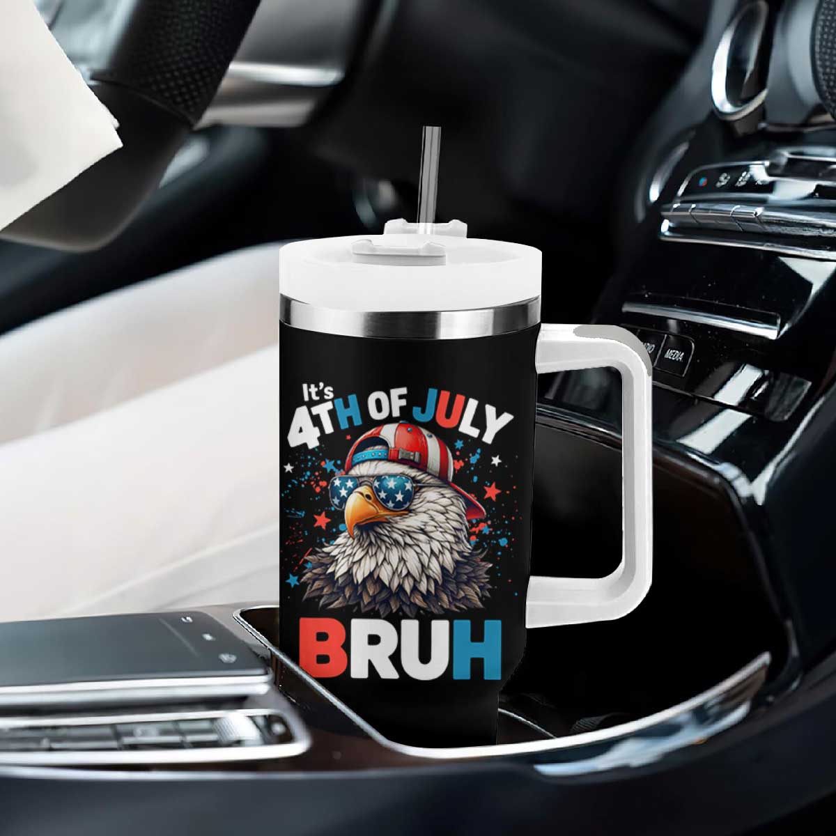 Funny Eagle It's 4th Of July Bruh Tumbler With Handle Patriotic Bald Eagle American Flag TS11 Print Your Wear