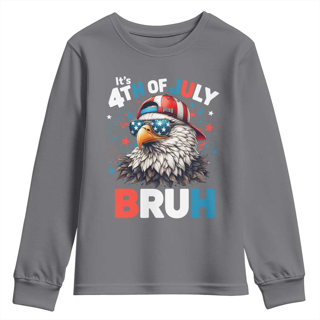 Funny Eagle It's 4th Of July Bruh Youth Sweatshirt Patriotic Bald Eagle American Flag TS11 Charcoal Print Your Wear