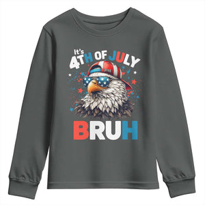 Funny Eagle It's 4th Of July Bruh Youth Sweatshirt Patriotic Bald Eagle American Flag TS11 Dark Heather Print Your Wear
