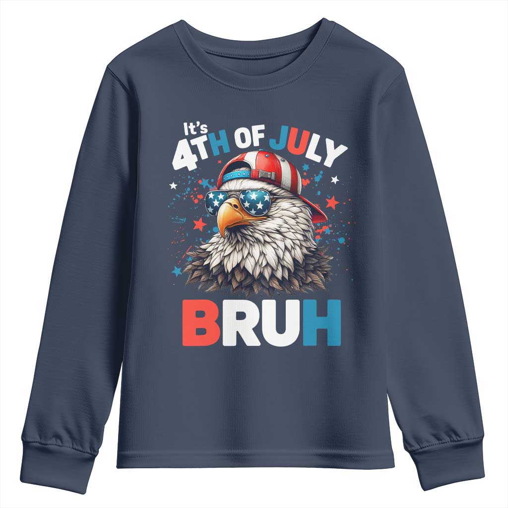 Funny Eagle It's 4th Of July Bruh Youth Sweatshirt Patriotic Bald Eagle American Flag TS11 Navy Print Your Wear