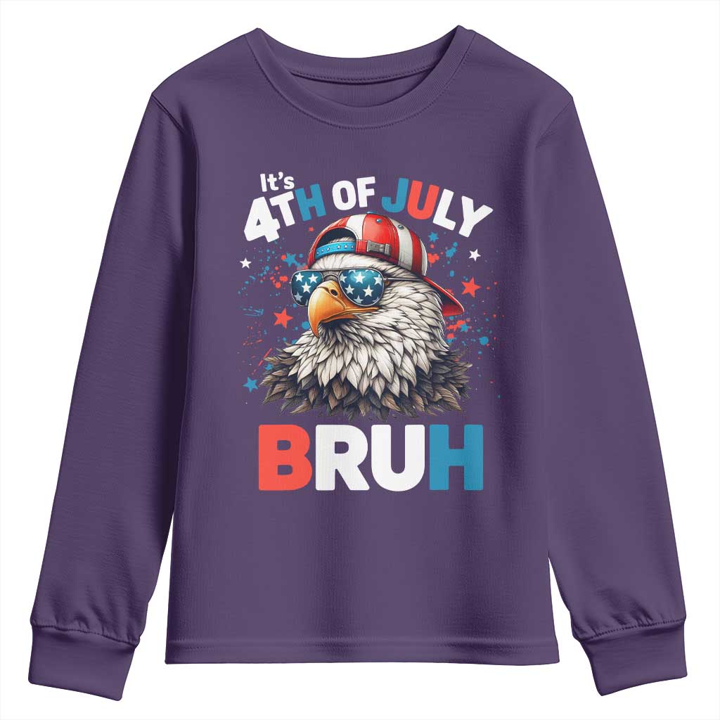 Funny Eagle It's 4th Of July Bruh Youth Sweatshirt Patriotic Bald Eagle American Flag TS11 Purple Print Your Wear