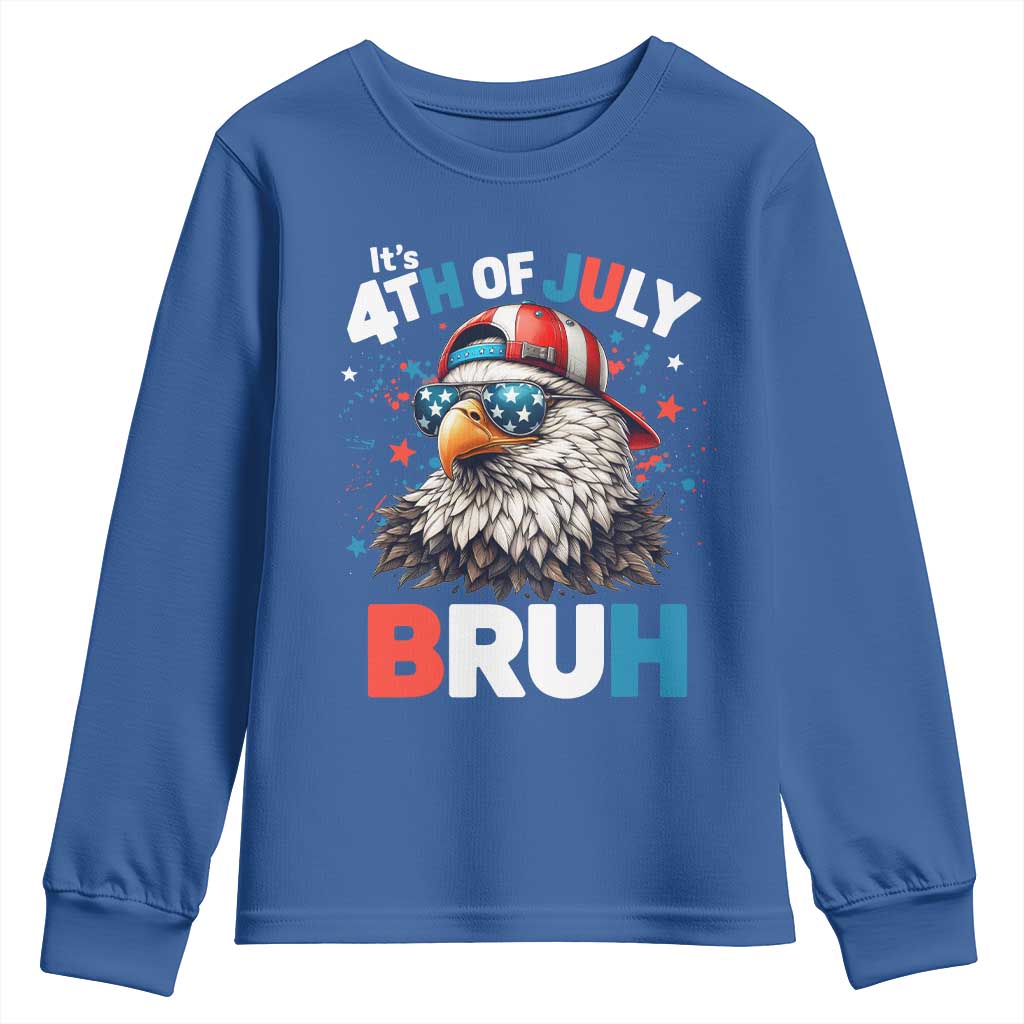 Funny Eagle It's 4th Of July Bruh Youth Sweatshirt Patriotic Bald Eagle American Flag TS11 Royal Blue Print Your Wear