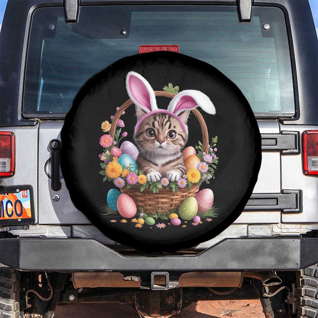 Funny Easter Day Cat Bunny Ears Egg Basket Spare Tire Cover TS11 No hole Black Print Your Wear