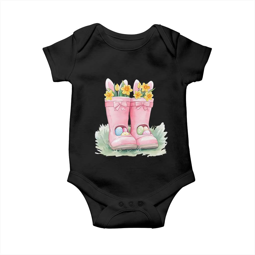 Funny Easter Day Gardening Baby Onesie Gardener Boots Bunny Ears Colorful Eggs TS11 Black Print Your Wear
