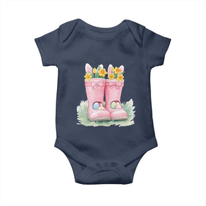 Funny Easter Day Gardening Baby Onesie Gardener Boots Bunny Ears Colorful Eggs TS11 Navy Print Your Wear