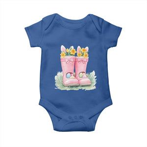 Funny Easter Day Gardening Baby Onesie Gardener Boots Bunny Ears Colorful Eggs TS11 Royal Blue Print Your Wear