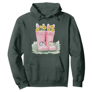Funny Easter Day Gardening Hoodie Gardener Boots Bunny Ears Colorful Eggs TS11 Dark Forest Green Print Your Wear