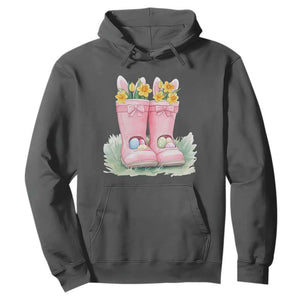 Funny Easter Day Gardening Hoodie Gardener Boots Bunny Ears Colorful Eggs TS11 Dark Heather Print Your Wear