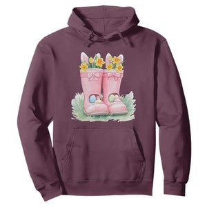 Funny Easter Day Gardening Hoodie Gardener Boots Bunny Ears Colorful Eggs TS11 Maroon Print Your Wear