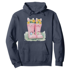 Funny Easter Day Gardening Hoodie Gardener Boots Bunny Ears Colorful Eggs TS11 Navy Print Your Wear