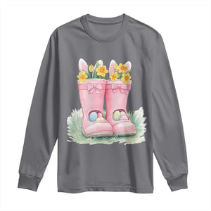 Funny Easter Day Gardening Long Sleeve Shirt Gardener Boots Bunny Ears Colorful Eggs TS11 Charcoal Print Your Wear