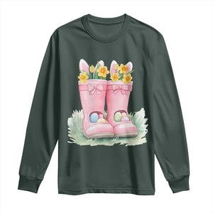 Funny Easter Day Gardening Long Sleeve Shirt Gardener Boots Bunny Ears Colorful Eggs TS11 Dark Forest Green Print Your Wear