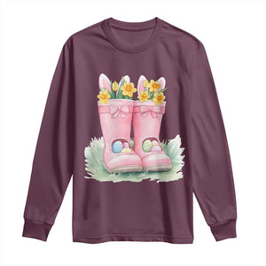 Funny Easter Day Gardening Long Sleeve Shirt Gardener Boots Bunny Ears Colorful Eggs TS11 Maroon Print Your Wear