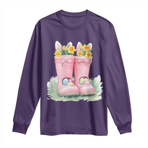 Funny Easter Day Gardening Long Sleeve Shirt Gardener Boots Bunny Ears Colorful Eggs TS11 Purple Print Your Wear