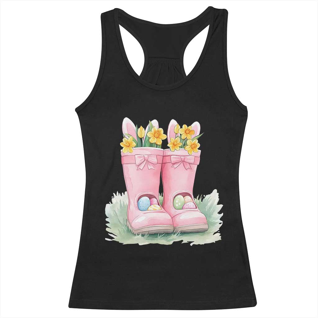 Funny Easter Day Gardening Racerback Tank Top Gardener Boots Bunny Ears Colorful Eggs TS11 Black Print Your Wear