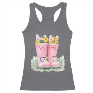 Funny Easter Day Gardening Racerback Tank Top Gardener Boots Bunny Ears Colorful Eggs TS11 Charcoal Print Your Wear