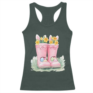 Funny Easter Day Gardening Racerback Tank Top Gardener Boots Bunny Ears Colorful Eggs TS11 Dark Forest Green Print Your Wear