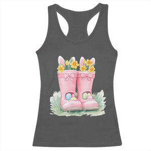 Funny Easter Day Gardening Racerback Tank Top Gardener Boots Bunny Ears Colorful Eggs TS11 Dark Heather Print Your Wear