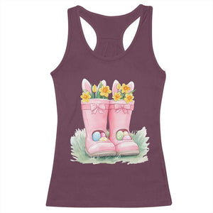 Funny Easter Day Gardening Racerback Tank Top Gardener Boots Bunny Ears Colorful Eggs TS11 Maroon Print Your Wear