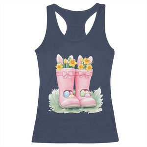 Funny Easter Day Gardening Racerback Tank Top Gardener Boots Bunny Ears Colorful Eggs TS11 Navy Print Your Wear