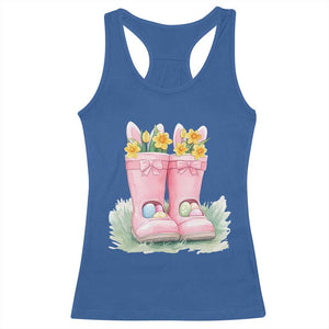 Funny Easter Day Gardening Racerback Tank Top Gardener Boots Bunny Ears Colorful Eggs TS11 Royal Blue Print Your Wear